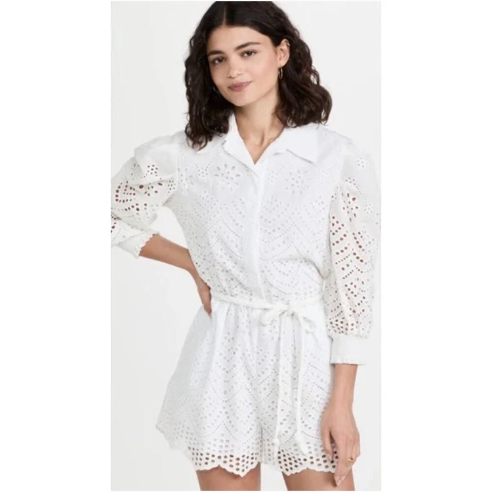 Misa Los Angeles Joanna Eyelet Romper White Small